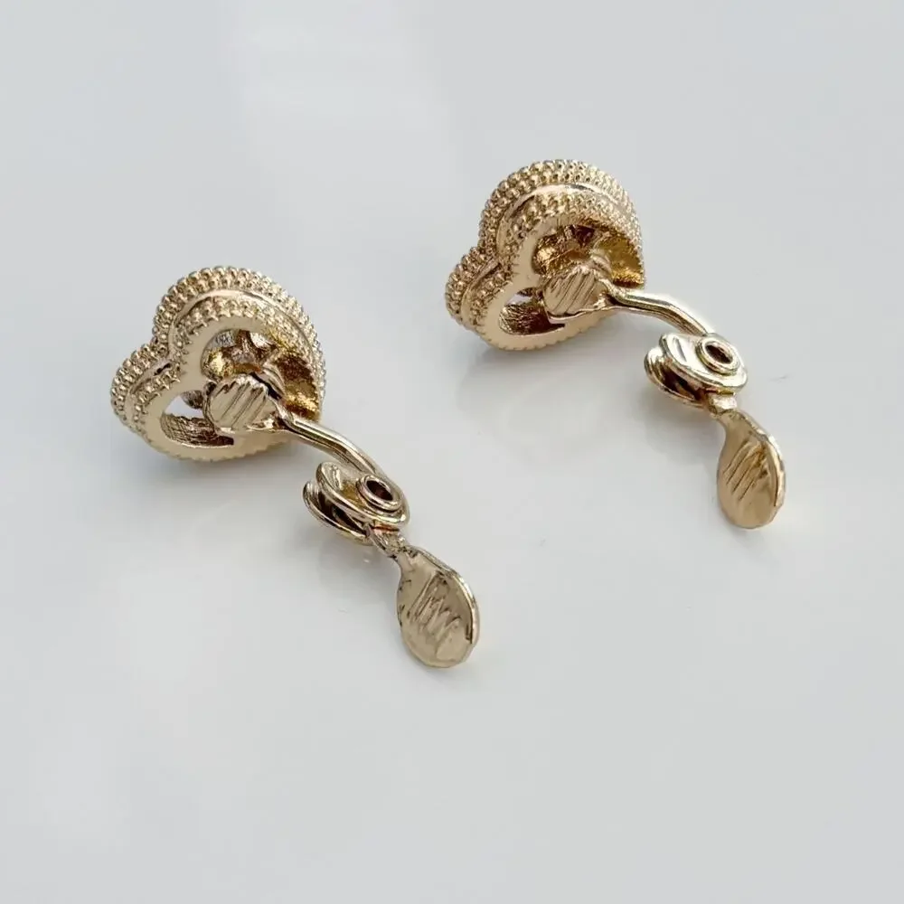 Vintage NWH Rhinestone Heart Clip On Earrings